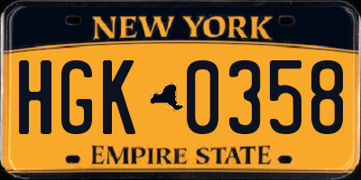 NY license plate HGK0358