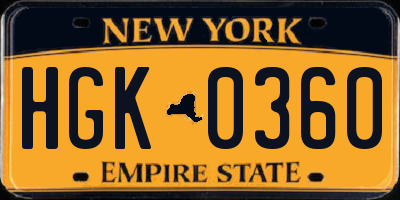 NY license plate HGK0360