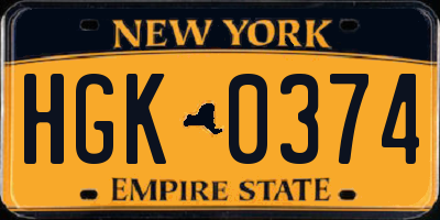 NY license plate HGK0374