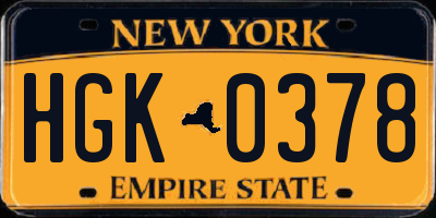 NY license plate HGK0378