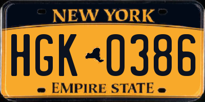 NY license plate HGK0386