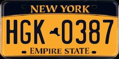 NY license plate HGK0387