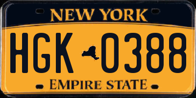 NY license plate HGK0388