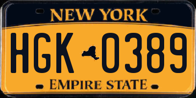 NY license plate HGK0389