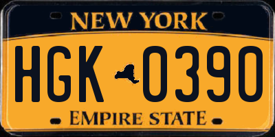 NY license plate HGK0390