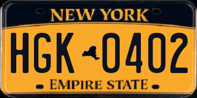 NY license plate HGK0402