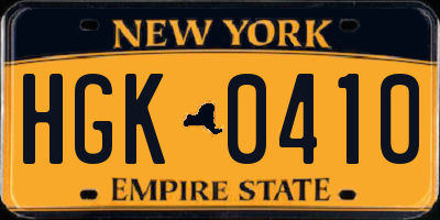 NY license plate HGK0410