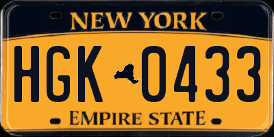 NY license plate HGK0433