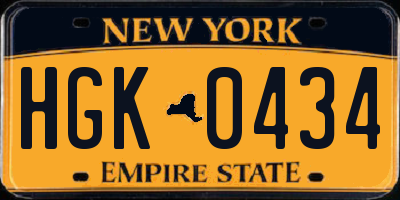 NY license plate HGK0434