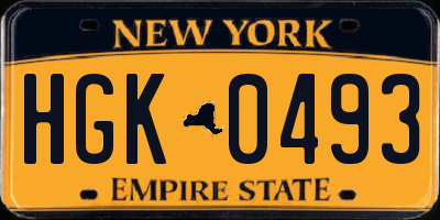 NY license plate HGK0493