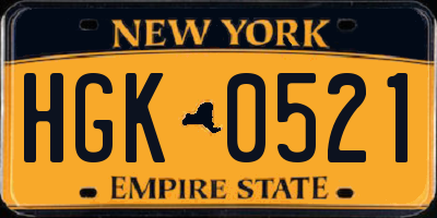 NY license plate HGK0521