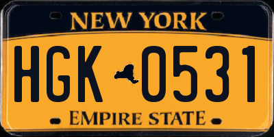 NY license plate HGK0531