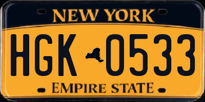 NY license plate HGK0533