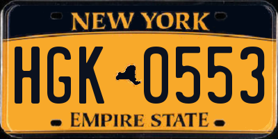 NY license plate HGK0553