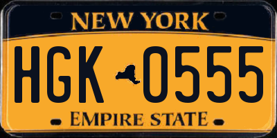 NY license plate HGK0555