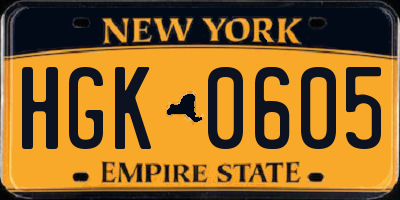 NY license plate HGK0605