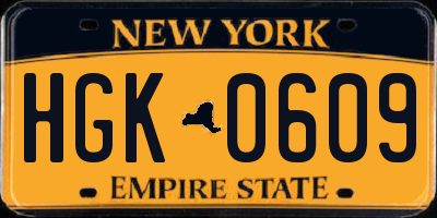 NY license plate HGK0609
