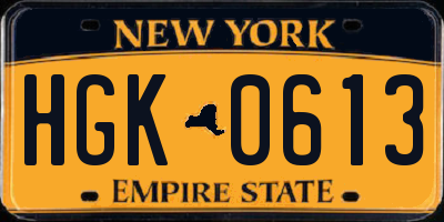 NY license plate HGK0613