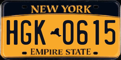 NY license plate HGK0615