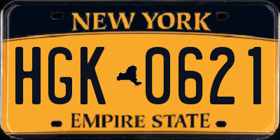 NY license plate HGK0621
