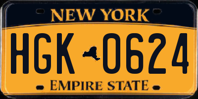 NY license plate HGK0624