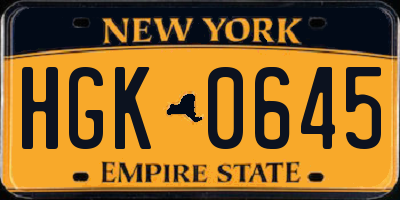 NY license plate HGK0645