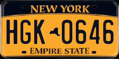 NY license plate HGK0646