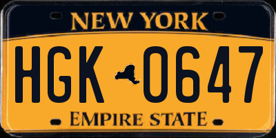 NY license plate HGK0647