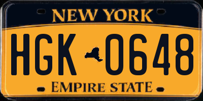 NY license plate HGK0648