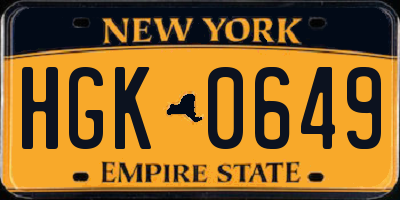 NY license plate HGK0649