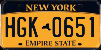 NY license plate HGK0651