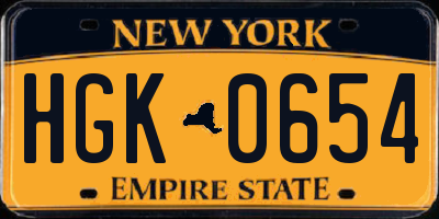 NY license plate HGK0654