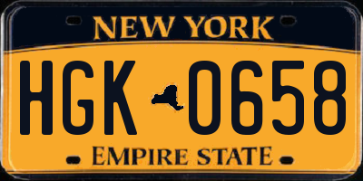 NY license plate HGK0658