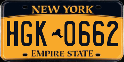 NY license plate HGK0662