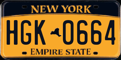 NY license plate HGK0664