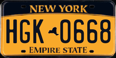 NY license plate HGK0668