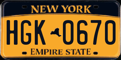NY license plate HGK0670