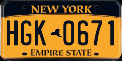 NY license plate HGK0671