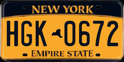 NY license plate HGK0672
