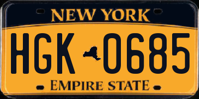 NY license plate HGK0685