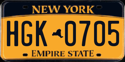 NY license plate HGK0705