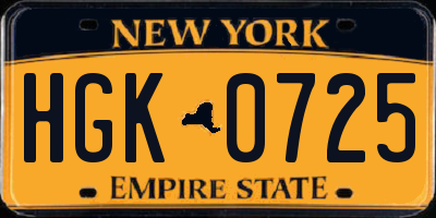 NY license plate HGK0725