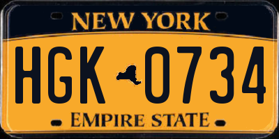 NY license plate HGK0734