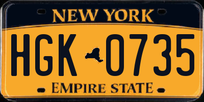 NY license plate HGK0735