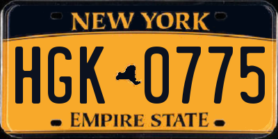 NY license plate HGK0775