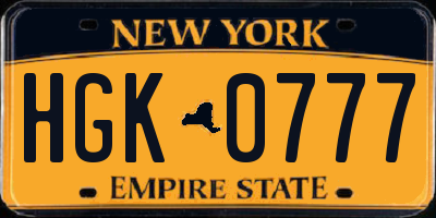 NY license plate HGK0777