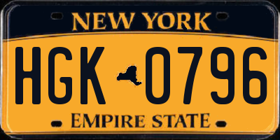 NY license plate HGK0796