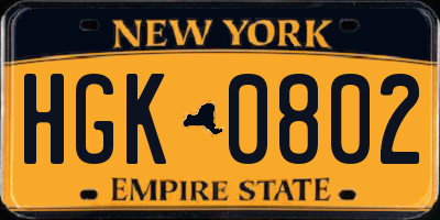 NY license plate HGK0802