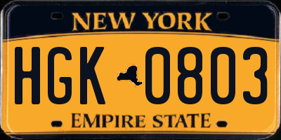 NY license plate HGK0803