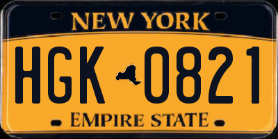 NY license plate HGK0821